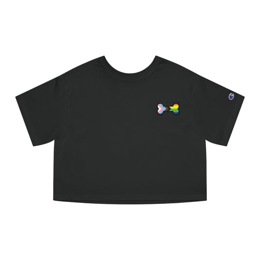 "Dogs Love All" Pride Crop Tee: Unleash Your Furry Friend's Spirit of Inclusivity! Champion Women's Heritage Cropped T-Shirt